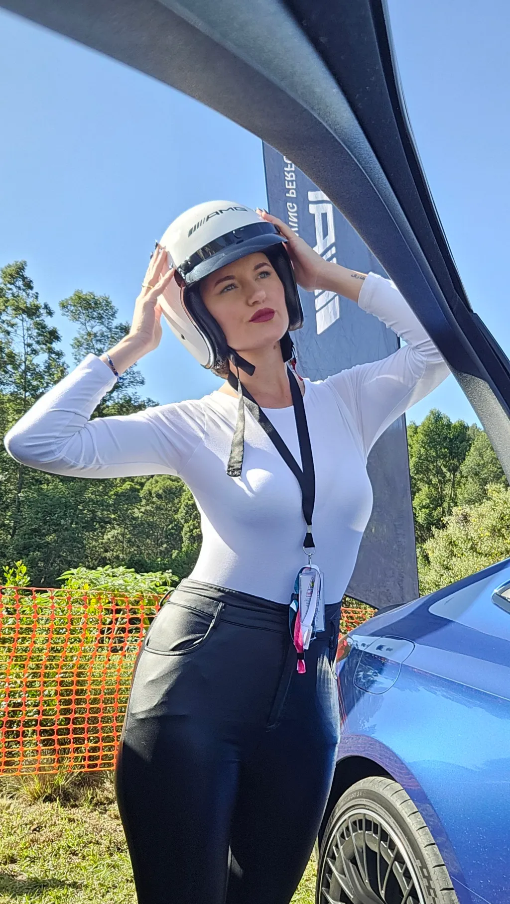Putting on helmet