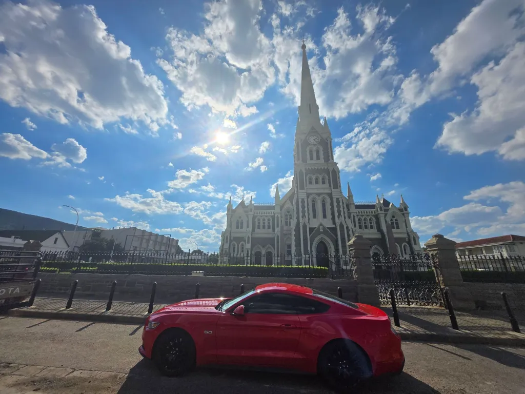 Mustang by church